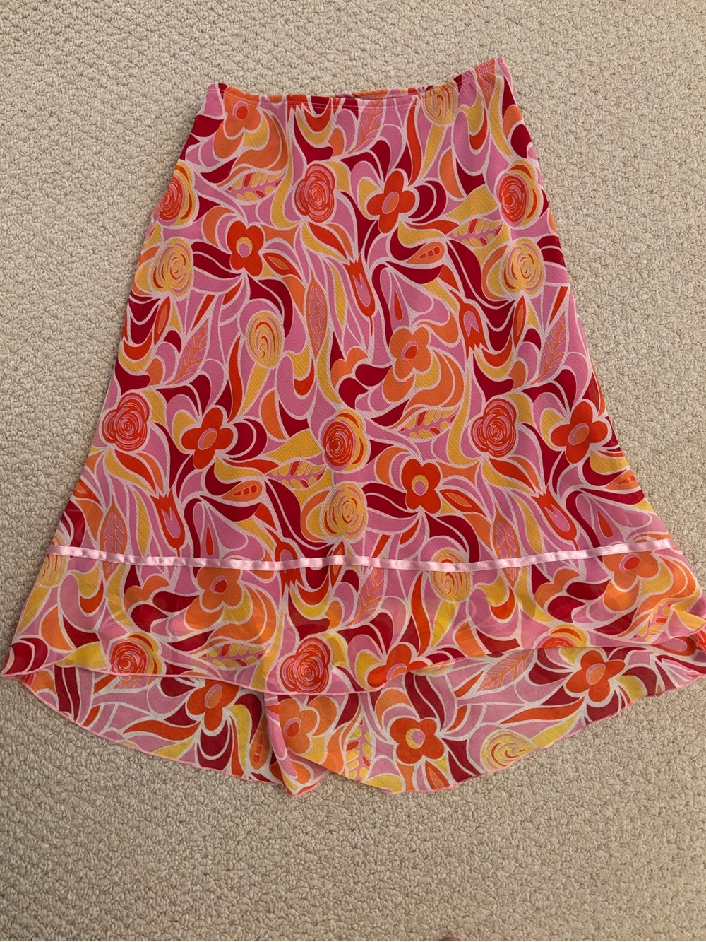 Amy Byer Pink, Orange and Yellow Floral Midi Skirt